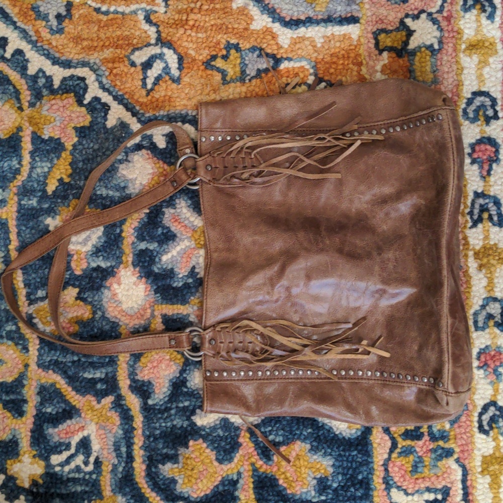 The Sak Montara leather Fringe tote hobo bag purse
